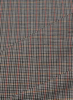 Костюмная стрейч (н) розово-оранжево-голубая клетка на бело-коричневой клетке - в интернет-магазине тканей Тессутидея арт. 05-4638