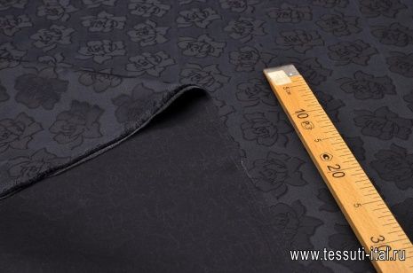 Тафта (о) черный цветочный орнамент на черном - итальянские ткани Тессутидея арт. 03-5564