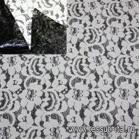 Плащевая лаке с кружевом (н) черно-белая ш-130см - итальянские ткани Тессутидея арт. 11-0259