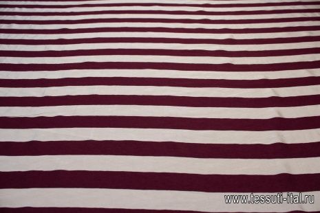 Плательная вискоза (н) бело-бордовая полоска - итальянские ткани Тессутидея арт. 04-1226