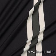 Трикотаж шерсть купон (0,94м) (н) бело-зеленые полосы на черном - итальянские ткани Тессутидея арт. 15-1061