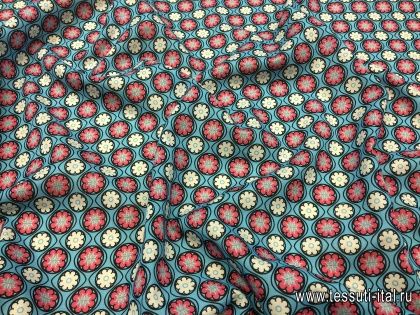 Плательная (н) геометрически-цветочный орнамент на голубом - итальянские ткани Тессутидея арт. 01-4195