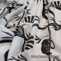 Батист (н) черные пантеры и растительный орнамент на белом - итальянские ткани Тессутидея арт. 01-5507