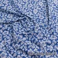Хлопок (н) белый цветочно-растительный рисунок на синем - итальянские ткани Тессутидея арт. 01-6900