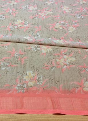 Шифон (н) розово-коричнево-голубой цветочный орнамент на бежевом Raffaella Curiel - в интернет-магазине тканей Тессутидея арт. 03-4604