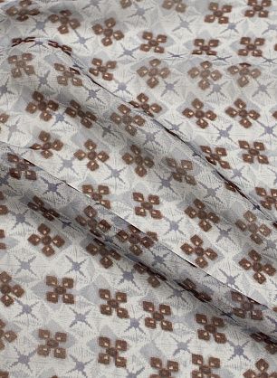 Шифон (н) коричневый геометрический рисунок на бело-голубом - в интернет-магазине тканей Тессутидея арт. 10-4634