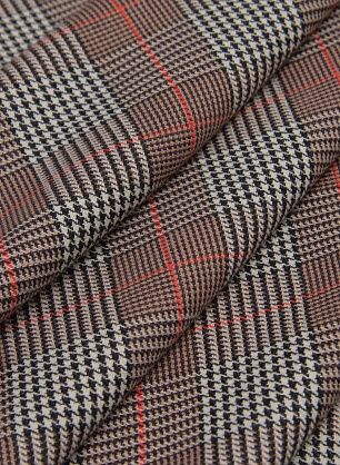 Костюмная дабл (н) черно-бежево-красная стилизованная клетка  - в интернет-магазине тканей Тессутидея арт. 05-3925