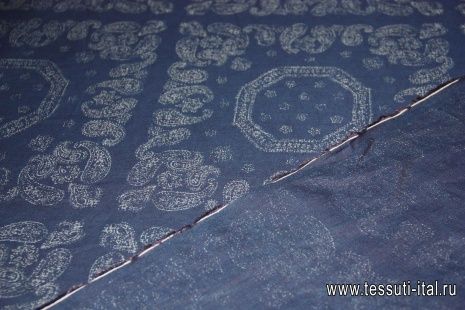 Лен платочный купон (0,3м*0,3м) (н) пейсли на темно-синем ш-160см - итальянские ткани Тессутидея арт. 16-0332