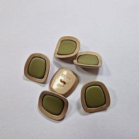 Пуговица металл золото на ножке d-24мм бежевая с зеленой вставкой  - итальянские ткани Тессутидея арт. F-6052
