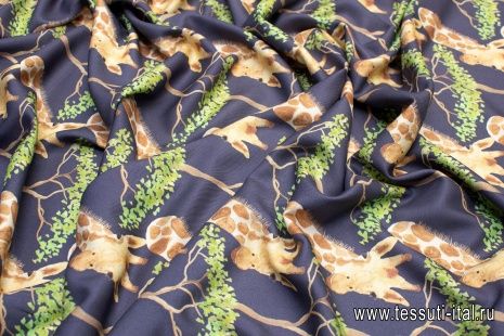 Штапель (н) жирафы на сером - итальянские ткани Тессутидея арт. 01-5436