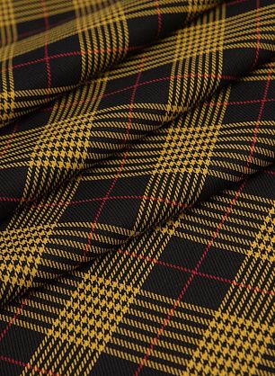 Костюмная (н) желто-красная стилизованная клетка на черном - в интернет-магазине тканей Тессутидея арт. 05-3783