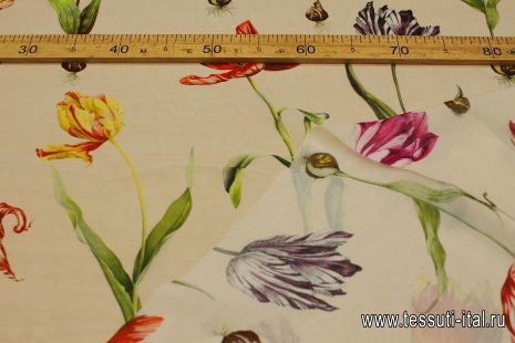 Шифон двухслойный (н) цветы на персиковом - итальянские ткани Тессутидея арт. 10-3362