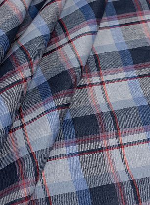 Лен костюмный (н) сине-красно-голубая клетка - в интернет-магазине тканей Тессутидея арт. 16-0761