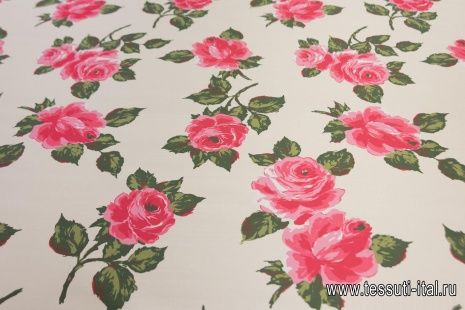 Шелк шантунг (н) розы на айвори - итальянские ткани Тессутидея арт. 10-2407