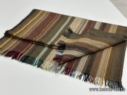 Палантин бежево-бордово-зеленая полоска 245*55см - итальянские ткани Тессутидея арт. F-6483