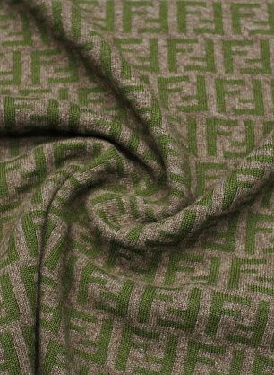 Трикотаж кашемир (н) зеленый логотип на коричневом - в интернет-магазине тканей Тессутидея арт. 15-1134