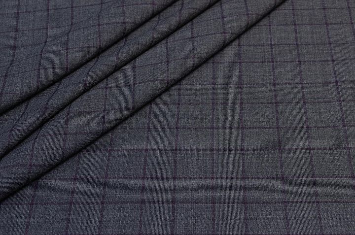 Костюмная клетка (н) серо-фиолетовая Kiton - итальянские ткани Тессутидея арт. 05-3173