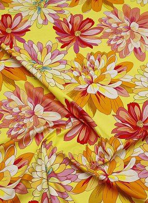 Хлопок стрейч (н) крупный цветочный рисунок на ярко-желтом - в интернет-магазине тканей Тессутидея арт. 01-7501