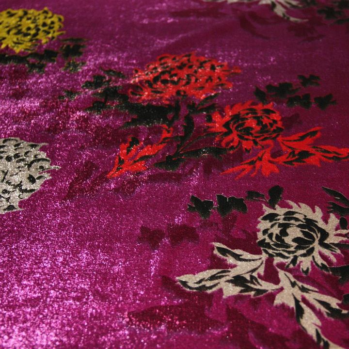 Бархат стрейч (н) цветы на сиреневом ш-90см ETRO - итальянские ткани Тессутидея арт. 03-3180