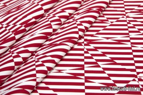 Хлопок репс (н) красно-белый геометрический орнамент - итальянские ткани Тессутидея арт. 01-5700