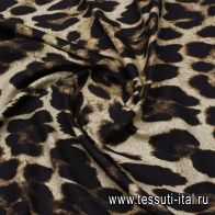 Шелк+хлопок кади (н) бежево-коричневый хищный принт - итальянские ткани Тессутидея арт. 10-3838
