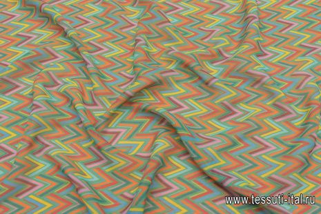 Шифон (н) красно-желто-зеленый геометрический принт - итальянские ткани Тессутидея арт. 10-2661