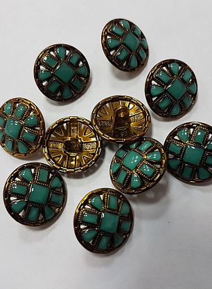 Пуговица на ножке металл бронза с бирюзовыми камнями d-18мм  - итальянские ткани Тессутидея F-5153