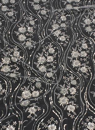 Кружевное полотно расшитое жемчугом, стеклярусом и пайетками (о) айвори - в интернет-магазине тканей Тессутидея арт. 03-6959