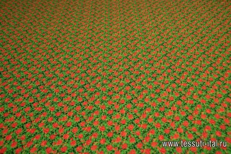 Хлопок стрейч (н) красно-зеленый цветочный орнамент на черном - итальянские ткани Тессутидея арт. 01-5715