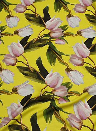 Шифон (н) крупные тюльпаны на ярко-желтом - в интернет-магазине тканей Тессутидея арт. 10-3699