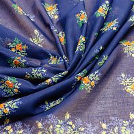 Батист платочный купон (1,35м) (н) мелкий цветочный орнамент на синем - итальянские ткани Тессутидея арт. 01-4888
