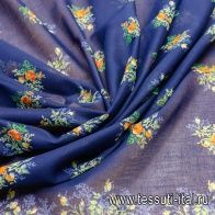 Батист платочный купон (1,35м) (н) мелкий цветочный орнамент на синем - итальянские ткани Тессутидея арт. 01-4888