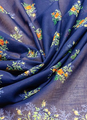 Батист платочный купон (1,35м) (н) мелкий цветочный орнамент на синем - в интернет-магазине тканей Тессутидея арт. 01-4888