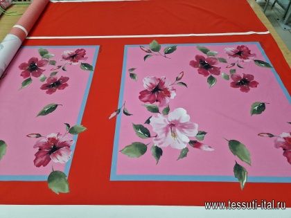 Хлопок купон (0,9м) (н)  цветочный рисунок на красном - итальянские ткани Тессутидея арт. 01-6873