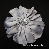 Брошь цветок серый, фуксия, зеленый - итальянские ткани Тессутидея арт. F-3798