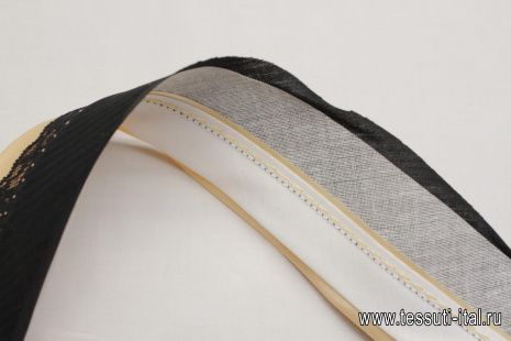 Корсажная лента черно-персиковая с кружевом - итальянские ткани Тессутидея арт. F-6221