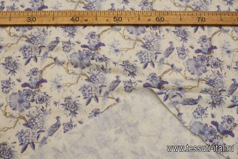 Плательная (н) сине-голубой растительный рисунок и птицы - итальянские ткани Тессутидея арт. 17-1053