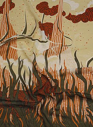 Шифон купон (0,93м) (н) терракотово-зеленый рисунок на бежевом - в интернет-магазине тканей Тессутидея арт. 10-3980