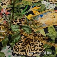 Шелк атлас стрейч (н) картины и хищный принт на растительном рисунке - итальянские ткани Тессутидея арт. 10-2576