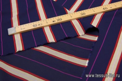 Сорочечная (н) сине-красно-бежевая поперечная полоска - итальянские ткани Тессутидея арт. 01-5902