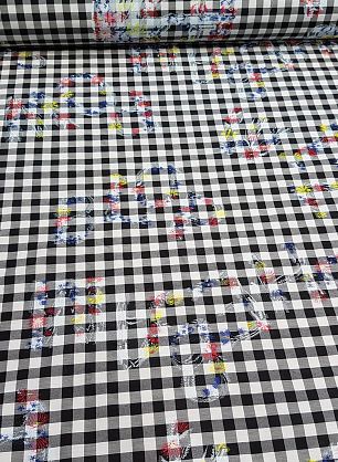 Плательная (н) цветочный орнамент на черно-белой клетке - в интернет-магазине тканей Тессутидея арт. 03-4475