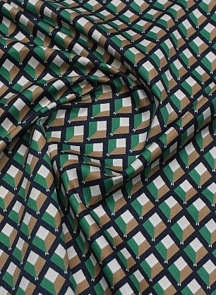 Хлопок стрейч (н) черно-бежево-зеленый геометрический рисунок - в интернет-магазине тканей Тессутидея арт. 01-7833