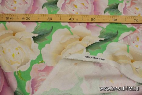 Лен (н) крупные бежево-розовые цветы - итальянские ткани Тессутидея арт. 16-0864