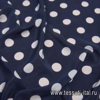 Крепдешин (н) белый горох на темно-синем в стиле Valentino - итальянские ткани Тессутидея арт. 10-1998