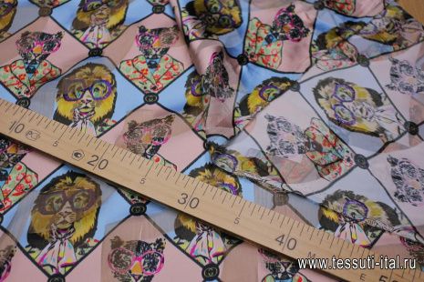 Плательная деворе (н) тигры и леопарды в очках на розово-голубом - итальянские ткани Тессутидея арт. 10-3126