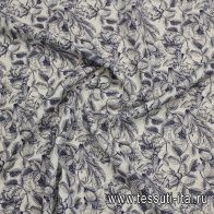 Лен сорочечный (н) синий растительный рисунок на белом - итальянские ткани Тессутидея арт. 16-0961