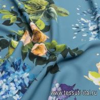Плательная вискоза стрейч (н) крупный цветочный рисунок на светло-синем - итальянские ткани Тессутидея арт. 04-1472