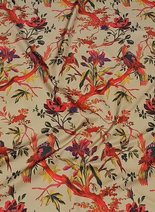 Плащевая (н) птицы и растительный рисунок на бежевом - в интернет-магазине тканей Тессутидея арт. 11-0467