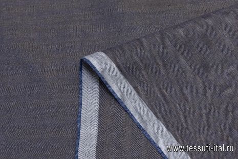 Лен костюмный (н) коричнево-синяя елочка - итальянские ткани Тессутидея арт. 16-0748