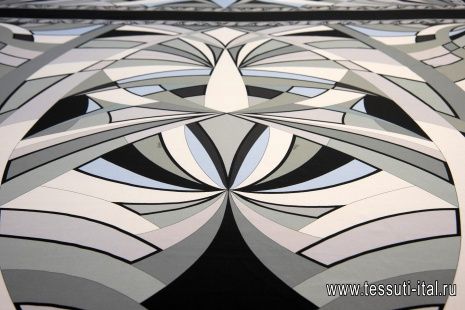 Крепдешин купон (1,5м) (н) серо-черно-голубой геометрический орнамент в стиле Bessi - итальянские ткани Тессутидея арт. 10-1084